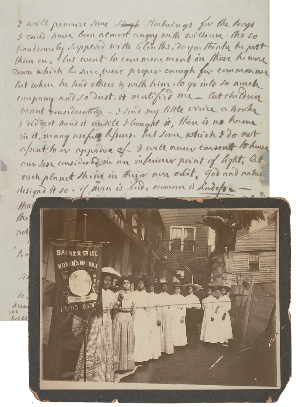 First lady Abigail Adams wrote this 1799 letter to sister Elizabeth Smith Shaw Peabody, asserting that she “will never consent to have our sex considered in an inferiour point of light.” Manuscript DivisionWomen pose with African American educator, feminist and civil rights activist Nannie Helen Burroughs (left) in the early 1900s. Prints and Photographs Division